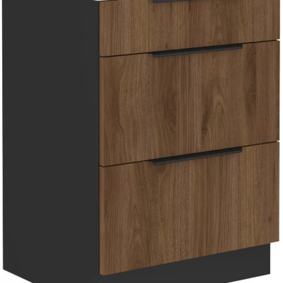 TOVA alsó fiókos szekrény - szélesség 60 cm, okapi diófa / fekete