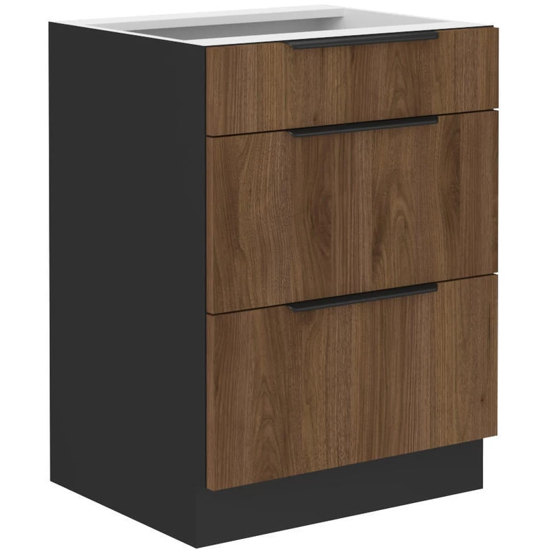 TOVA alsó fiókos szekrény - szélesség 60 cm, okapi diófa / fekete