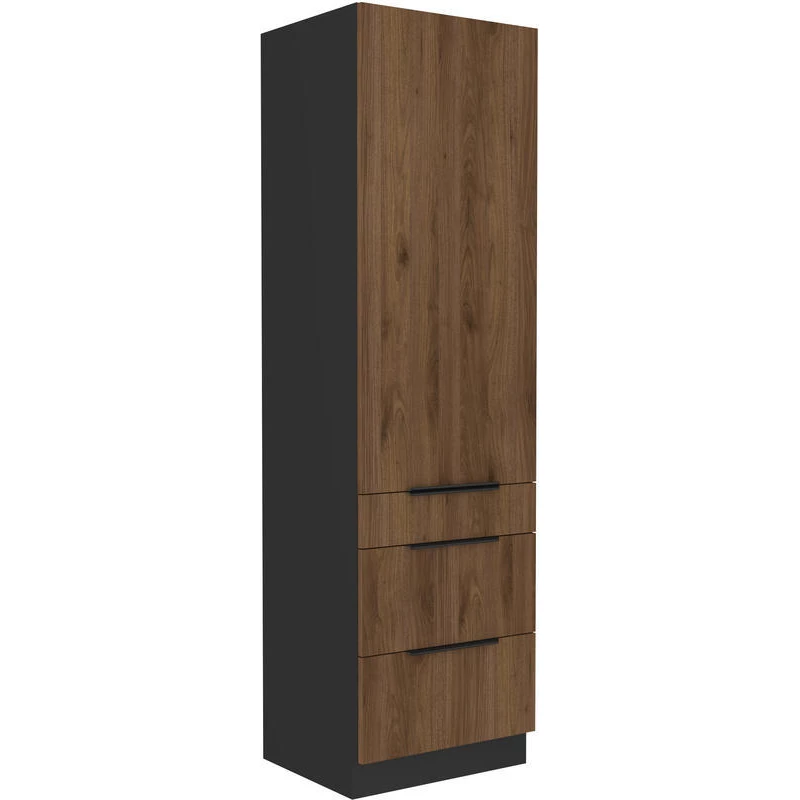 TOVA fiókos élelmiszerszekrény - szélesség 60 cm, okapi diófa / fekete