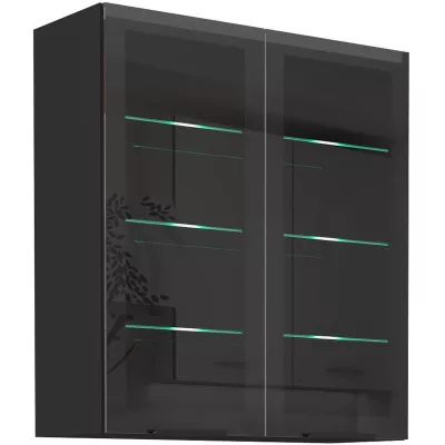 TOVA magas üvegszekrény - szélesség 80 cm, okapi diófa / fekete