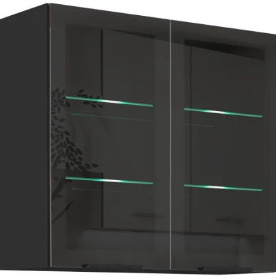 TOVA felső vitrines szekrény - szélesség 80 cm, okapi diófa / fekete