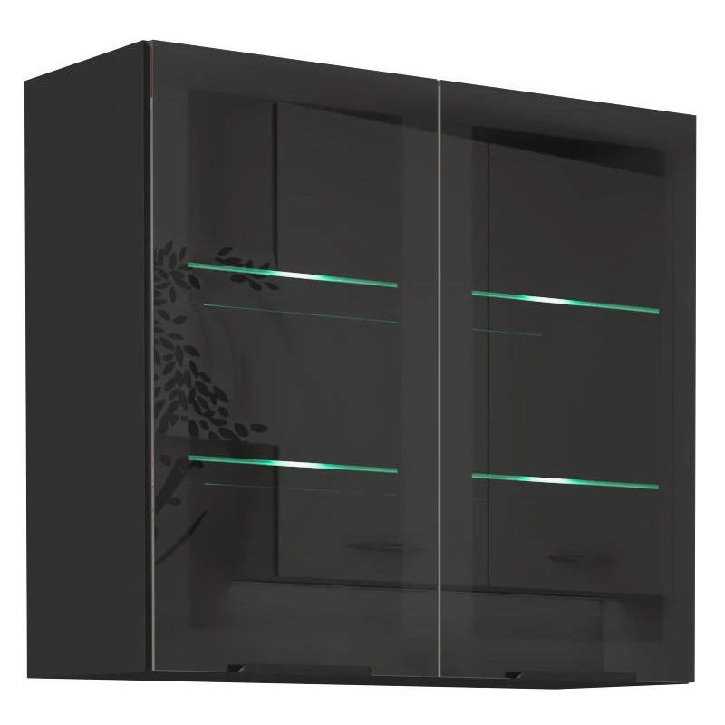TOVA felső vitrines szekrény - szélesség 80 cm, okapi diófa / fekete