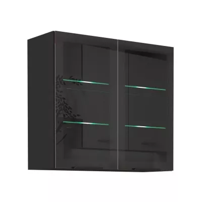Felső üvegszekrény SAJU - szélesség 80 cm, fekete