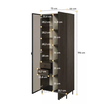 Magas vitrin LED világítással MEXIA - portland kőris / fekete