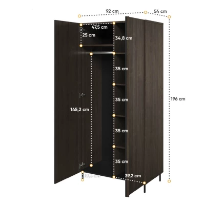 Kétajtós szekrény 92 cm MEXIA - portland kőris / fekete