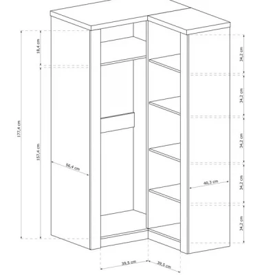 Sarokszekrény 106 cm BESS - fehér kraft tölgy