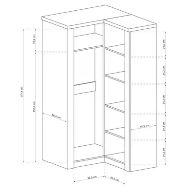 Sarokszekrény 106 cm BESS - fehér kraft tölgy