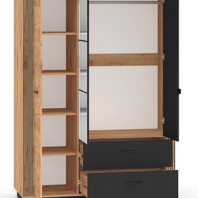 Háromajtós szekrény 150 cm MING - artisan tölgyfa arany / fekete