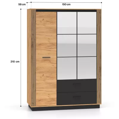 Háromajtós szekrény 150 cm MING - artisan tölgyfa arany / fekete