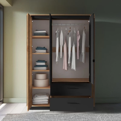 Háromajtós szekrény 150 cm MING - artisan tölgyfa arany / fekete
