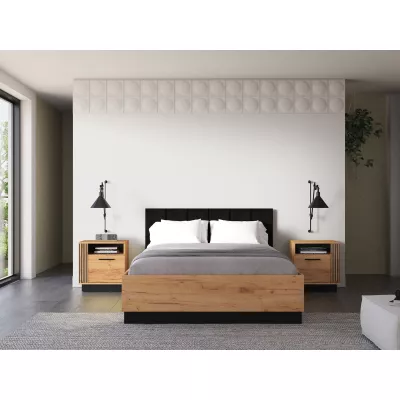Franciaágy 140x200 MING tárolóhellyel - artisan tölgy, arany / fekete