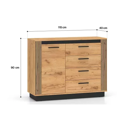 MING kombinált fiókos komód - tölgyfa craft arany / fekete