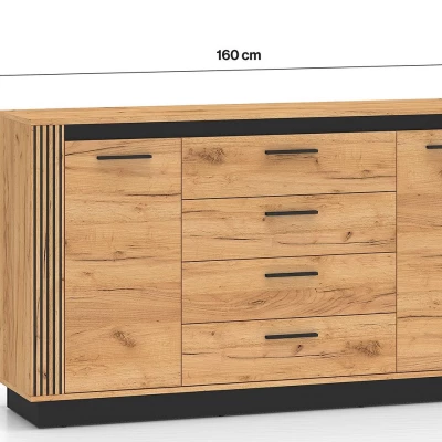 Széles, kombinált fiókos komód MING - tölgyfa craft arany / fekete