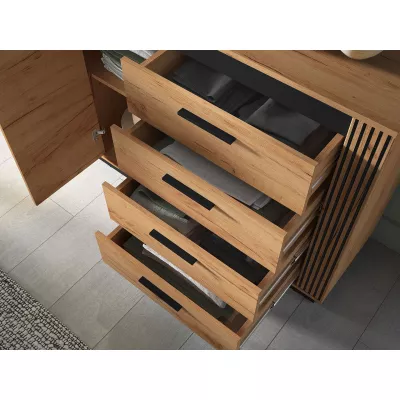Széles, kombinált fiókos komód MING - tölgyfa craft arany / fekete