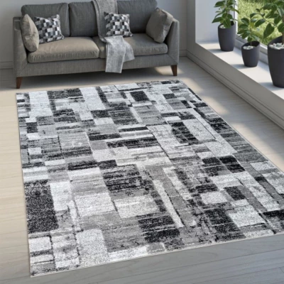 DEMIAN szőnyegdarab 160x220 cm patchwork mintával - szürke / fehér