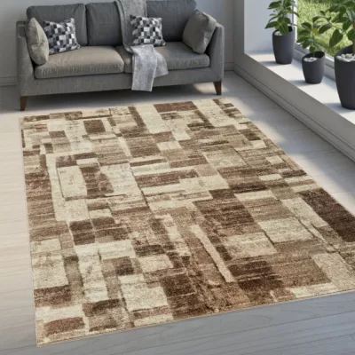 DEMIAN szőnyegdarab 80x150 cm patchwork mintával - barna / bézs