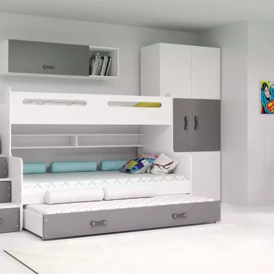 Gyerek emeletes ágy pótággyal matrac nélkül 80x200 IDA 3 - fehér / grafitszürke
