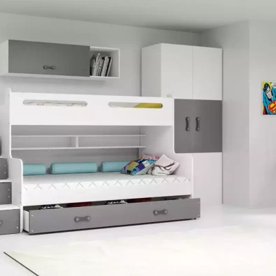 Gyerek emeletes ágy tárolóhellyel és matracokkal 80x200 IDA 3 - fehér / grafitszürke