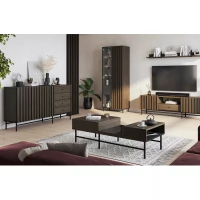 Magas vitrin LED világítással MEXIA - portland kőris / fekete