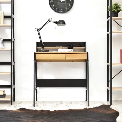 Minimalista íróasztal RENO - fekete / sonoma tölgy