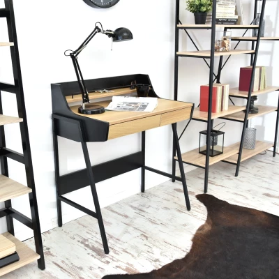 Minimalista íróasztal RENO - fekete / sonoma tölgy