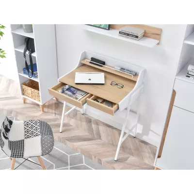 Minimalista íróasztal RENO - fehér / sonoma tölgy