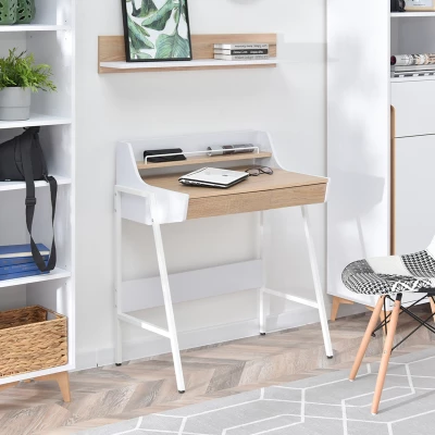 Minimalista íróasztal RENO - fehér / sonoma tölgy