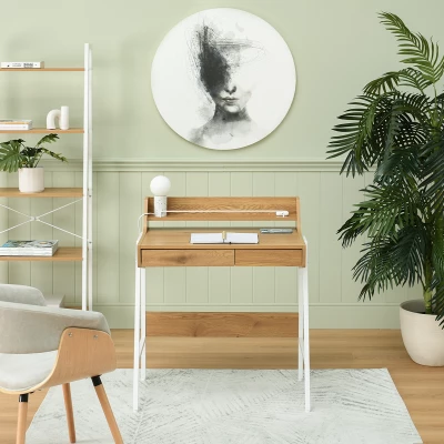 Minimalista íróasztal RENO - fehér / tölgyfa