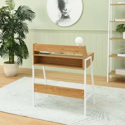 Minimalista íróasztal RENO - fehér / tölgyfa