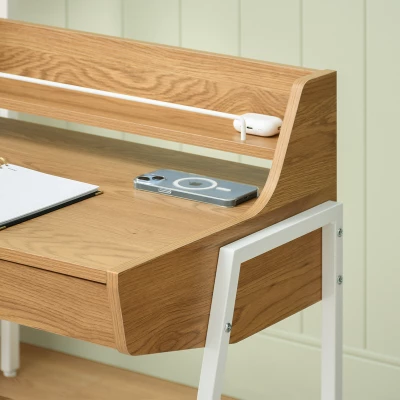 Minimalista íróasztal RENO - fehér / tölgyfa