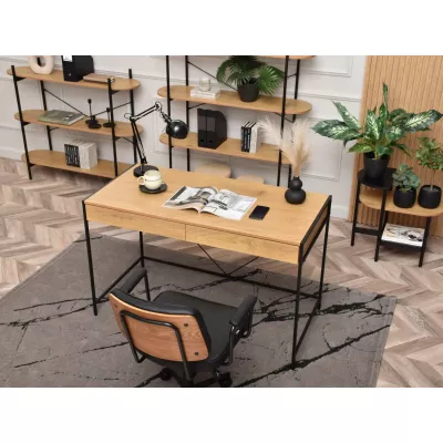 Széles íróasztal DAMJAR - fekete / tölgy