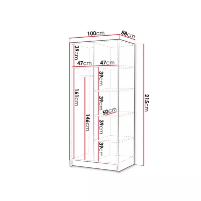Keskeny tükrös gardrób 100 cm SELLY 3 - kasmír / arany