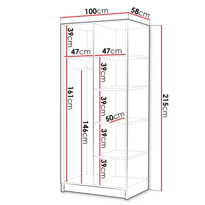 Keskeny gardrób 100 cm tükörrel SELLY 2 - kasmír / fekete