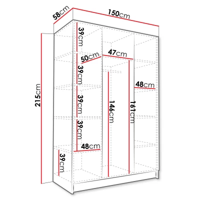 Magas tükrös gardrób 150 cm SHEELA 3 - kasmír / fekete