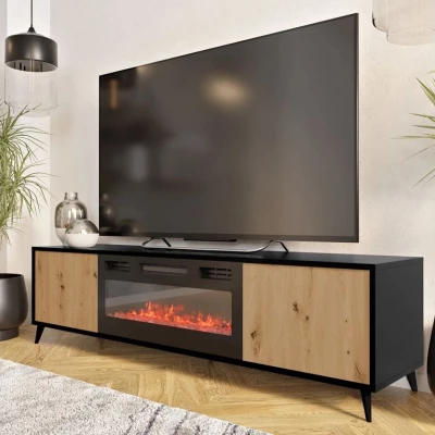 TV állvány elektromos kandallóval KAROL - artisan tölgy / fekete