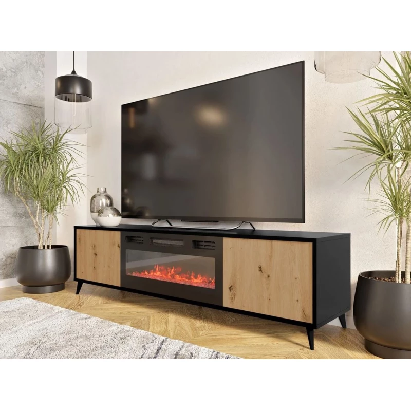 TV állvány elektromos kandallóval KAROL - artisan tölgy / fekete