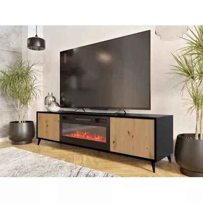 TV állvány elektromos kandallóval KAROL - artisan tölgy / fekete