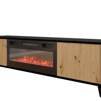 TV állvány elektromos kandallóval KAROL - artisan tölgy / fekete