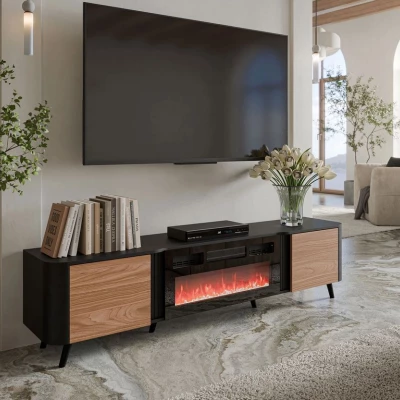 TV állvány elektromos kandallóval KLEMEK - dió / fekete