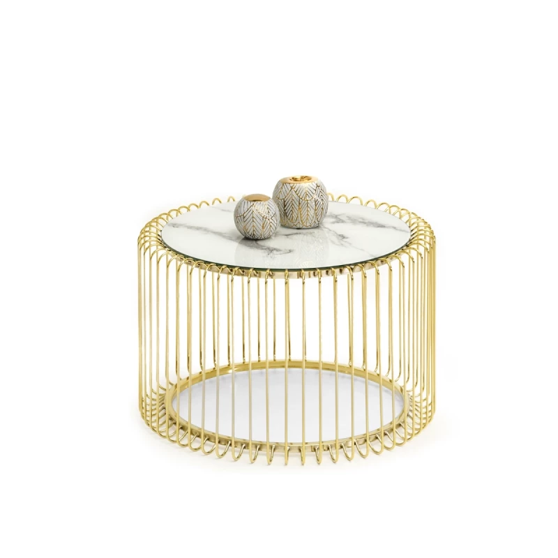 IRAKLI design dohányzóasztal - arany / fehér márvány