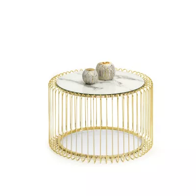 IRAKLI design dohányzóasztal - arany / fehér márvány