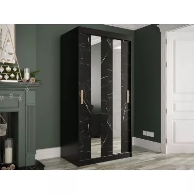 Keskeny gardrób 100 cm tükörrel CARSON 1 - fekete márvány / fekete / arany