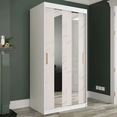 Keskeny gardrób 100 cm tükörrel CARSON 1 - fehér márvány / fehér / arany