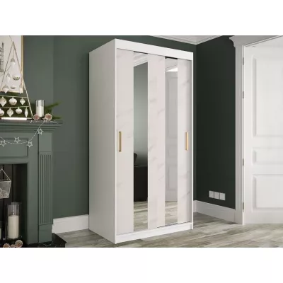 Keskeny gardrób 100 cm tükörrel CARSON 1 - fehér márvány / fehér / arany