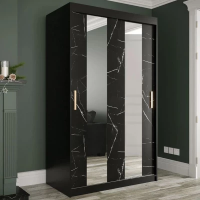 Keskeny gardrób 120 cm tükörrel CARSON 1 - fekete márvány / fekete / arany