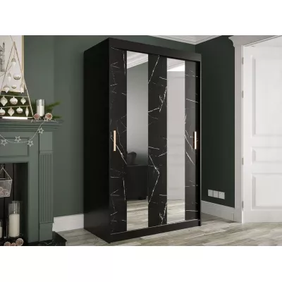 Keskeny gardrób 120 cm tükörrel CARSON 1 - fekete márvány / fekete / arany