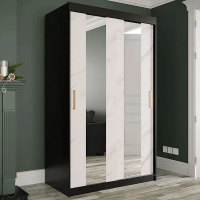 Keskeny gardrób 120 cm tükörrel CARSON 1 - fehér márvány / fekete / arany