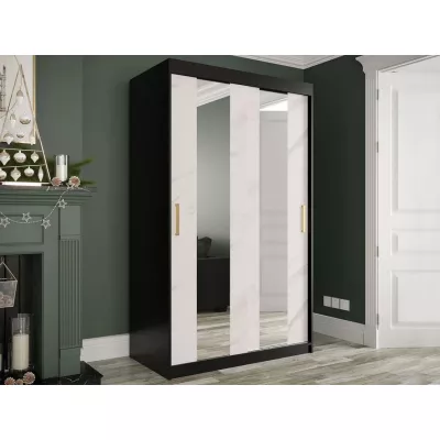 Keskeny gardrób 120 cm tükörrel CARSON 1 - fehér márvány / fekete / arany