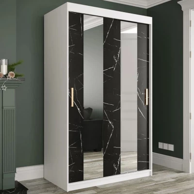 Keskeny gardrób 120 cm tükörrel CARSON 1 - fekete márvány / fehér / arany