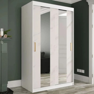 Keskeny gardrób 120 cm tükörrel CARSON 1 - fehér márvány / fehér / arany